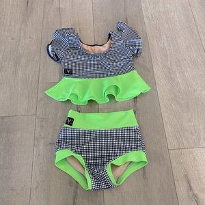 EUC size CS Kandi Kouture dance set! Black and white gingham and neon green